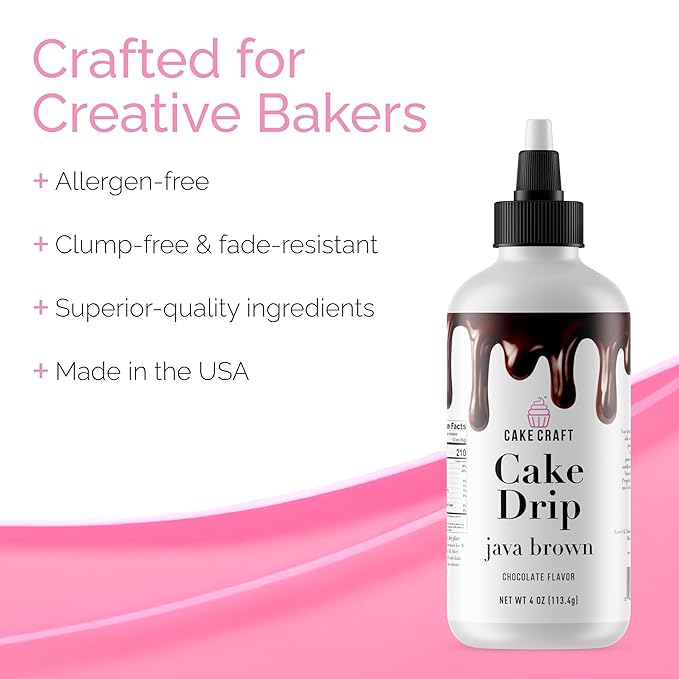 Cake Craft Cake Drip 3-Pack – Java Brown, Rosy Pink & White | Ready-to-Use Drip Icing for Cake Decorating | Vanilla & Chocolate Flavored | No Heating Required | 2oz Bottles