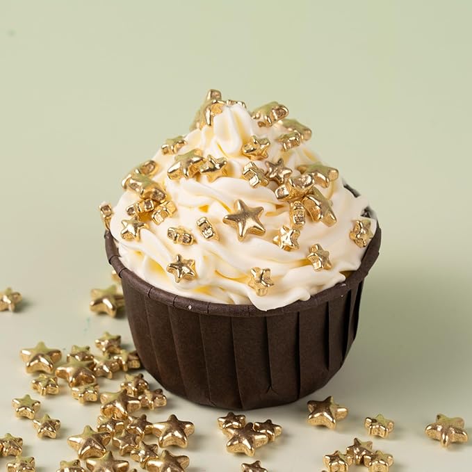 Gold Stars Sprinkles for Cake Decorating Large and Small Stars for Cupcake Toppers Cookie Decorating Perfect for Cakes,Cupcakes,Desserts Toppings 3.5 OZ