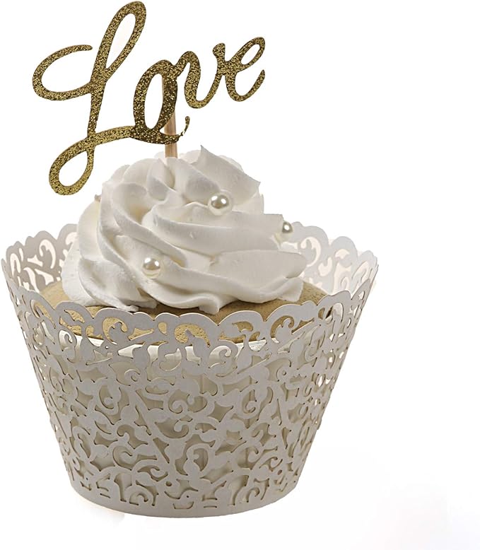KPOSIYA Pack of 120 Cupcake Wrappers Artistic Bake Cake Paper Cups Vine Designed Laser Cut Cupcake Wraps Baking Cup Muffin Case Trays for Wedding Baby Shower Party Birthday Decoration (120, White)