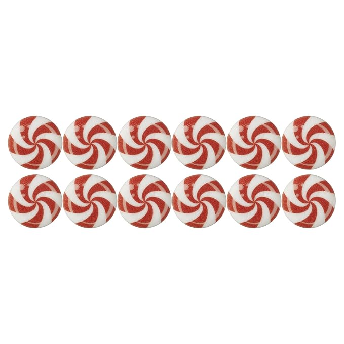 Peppermint Candy (no peppermint flavor) Shape Edible Sugar Cake Toppers, 12 Count