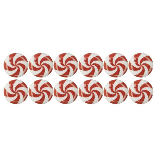 Peppermint Candy (no peppermint flavor) Shape Edible Sugar Cake Toppers, 12 Count