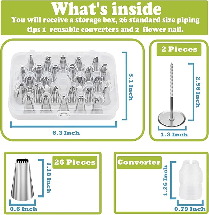 FANTEXY 29 Pieces Piping Tips Set, Cake Decorating Supplies with 26 Icing Piping Kits 2 Flower Nails, 1 Couplers, Frosting Icing Kit for Cake, Cupcake with Storage Box