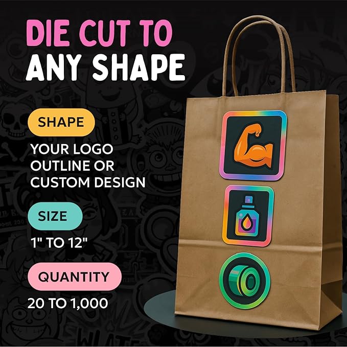 Custom Stickers | Custom Shape Die Cut Waterproof Vinyl Stickers with Your Image Photo Text or Logo | Personalized Dishwasher Safe Label for Business Logo