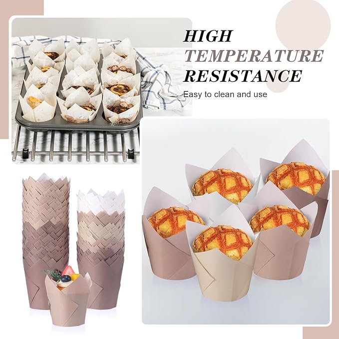 Havawish 500 Pcs Standard Size Gradient Brown Tulip Cupcake Liners, Party Cupcake Baking Liners Greaseproof Wrappers Muffin Liner Holders for Wedding Birthday Baby Shower Holiday Party Baking Cups