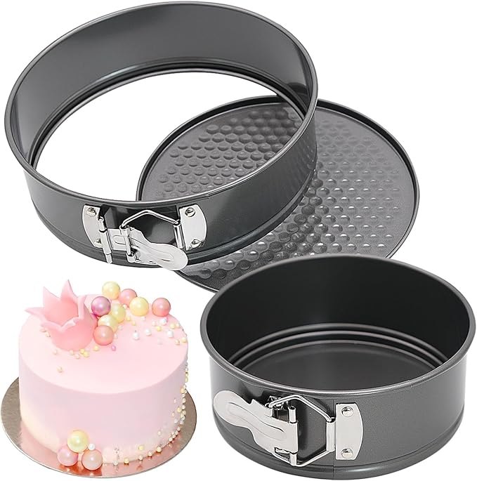 2 PCS Round Springform Cake Tin, Removable Base, Stainless Steel Cake Mold with Snap Closure and Non Stick Layer, Easy to Demould, for Chiffon Cakes