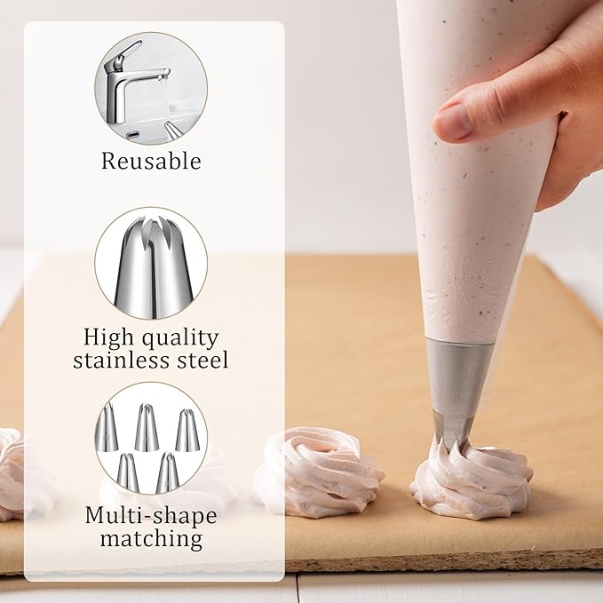 5 Pcs Piping Tip, Stainless Steel Icing Tips Wilton Piping Tips Set Cake Decorating Kit Baking Tools for Buttercream Icing Birthday Cupcake DIY Art
