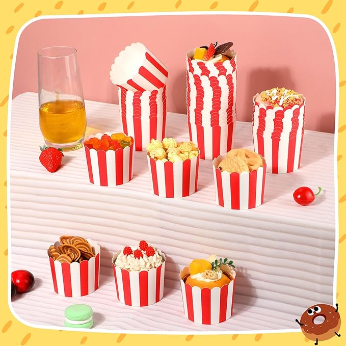 300 Pcs Cupcake Liners Baking Paper Cup Muffin Liners Stripes Cupcake Wrappers 2.3 Inch Muffin Baking Cups for Carnival Halloween Birthday Party Supplies(Red and White)
