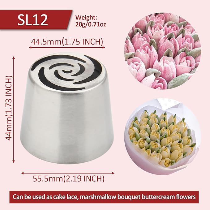 Extra Large Russian Piping Tips for Marshmallows Stainless Steel Flower Frosting Nozzles many styles Cake Decorating Baking tool for Buttercream, Cupcakes Cookies(SL12)