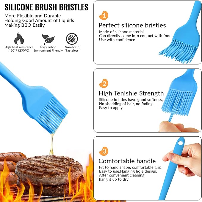 6 pieces basting brush for grilling,pastry brush,bbq basting brush,basting brush,rubber brush for cooking,basting brush for cooking,silicone bbq brush,barbecue sauce brush (blue)