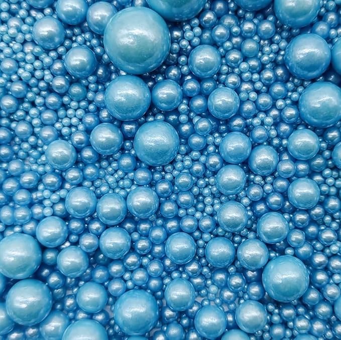 Edible Blue Sugar Pearls Sprinkles Candy Mix Size Pearls Cake Decorations Cupcake Toppers Cookie Decorating Perfect for Wedding Party Valentine Halloween Christmas Supplies 4.58OZ