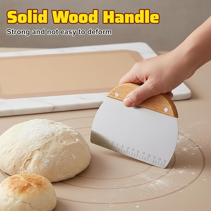 7pcs Dough Scraper Set - Bowl Scrapers for Bread Dough, Doughs Scraper, Bench Scrapers, Doughs Cutter - Yellow & Wood, Stainless Steel & Plastic