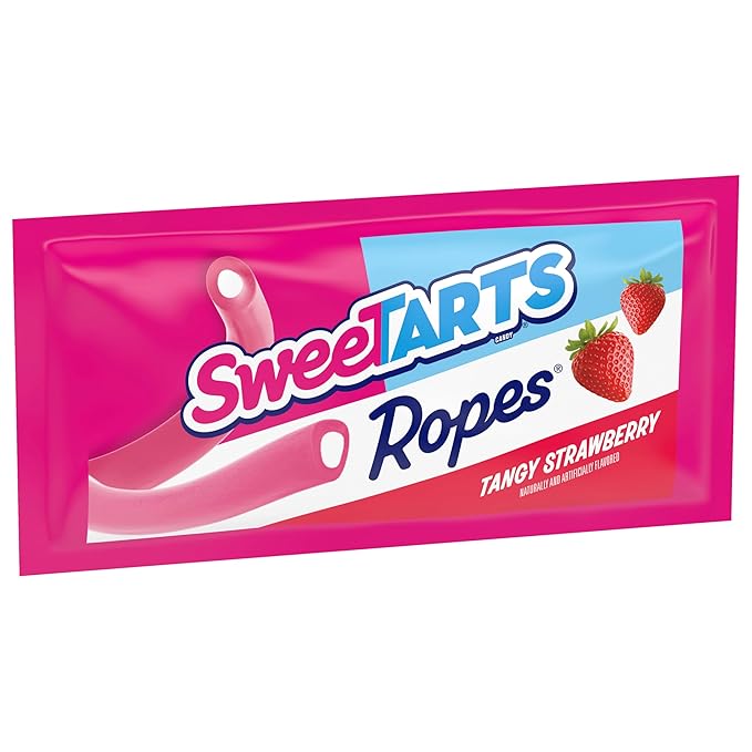SweeTARTS Ropes Candy, Variety Mix, Cherry Punch, Twisted Rainbow Punch, Tangy Strawberry, Soft and Chewy, 15 oz