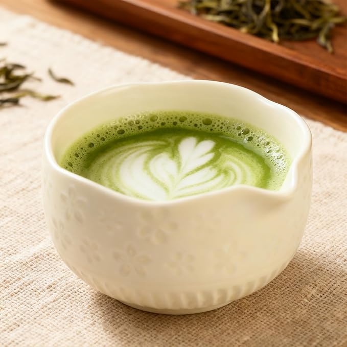 Matcha Set, 9 Pcs Ceramic Matcha Set Includes Bowl, Whisk and Holder, Bamboo Scoop, Scoop Rest, Sifter and Tea Towel ect- Complete Kit for Traditional Matcha, Modern Lattes (Milky White)