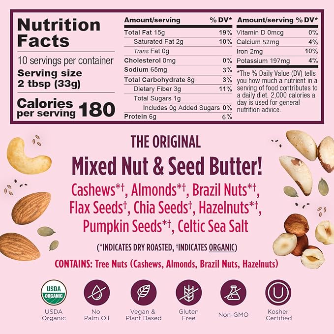 NuttZo Organic Power Fuel 7 Nuts and Seeds Butter, Smooth, Paleo and Keto Friendly, Peanut and Gluten Free, Vegan, Kosher, No Added Sugar or Oil, 12 oz Jar, 6 Pack