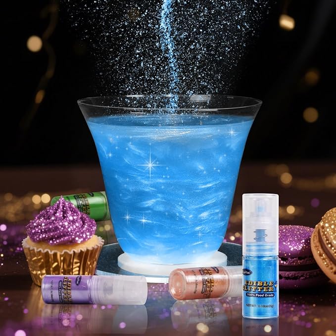 Blue Edible Glitter Spray 5g, Shimmer Edible Glitter for Cocktails, Food Grade Luster Dust for Beverages & Cake Decorating, Drinks, Baking, Chocolate