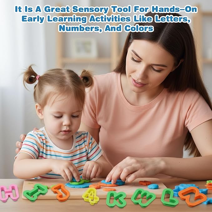 41PCS Alphabet playdough Cutter Set with Numbers Cutters, Mathematical Symbols, Colorful alphabet cookie cutters, Durable fondant letter cutter for Learning Letters, Number, Counting, and Crafting