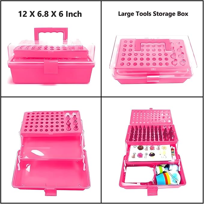 387 Pcs Cake Decorating Kit Piping Bags and Tips Set,with 64 Icing Tips,102 Pastry Bags,5 Couplers,Cake Spatulas,More Cupcake Cookie Decoration Tools,Toolbox, (Pink)