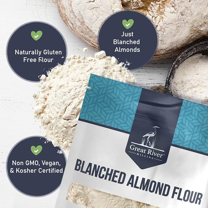 Great River Milling Blanched Almond Flour | Finely Ground Gluten Free Baking Alternative | Made from Whole Blanched Almonds | Non-GMO, Glyphosate Free, Kosher, Vegan Certified | 2 Lb