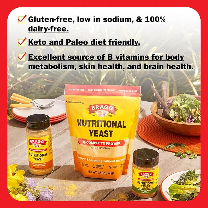 Bragg Nutritional Yeast Seasoning - 4.5 oz - Dairy-Free Parmesan Cheese Substitute - Perfect for Salads, Pastas, Vegetables, and More