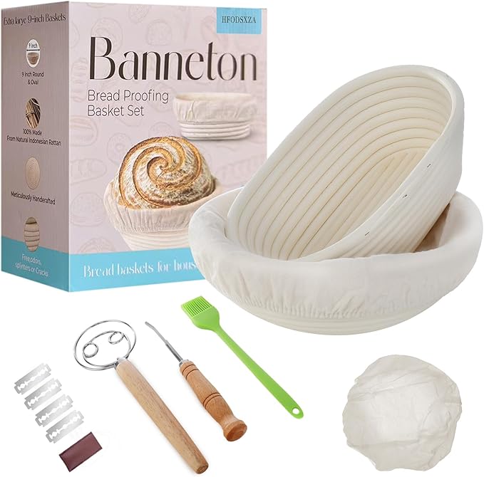 Banneton Basket Set of 2-9 Inch Oval & Round Proofing Baskets with Liners for Sourdough Bread Baking