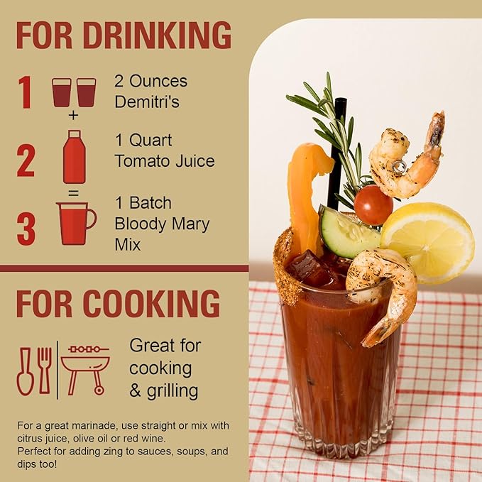 Demitri's Extra Horseradish Bloody Mary Seasoning Mix - Bloody Mary Mix - Concentrated Drink Mixer - Bold Rich Flavor - Ideal for Home Brunch Parties & Cocktails - 16oz Bottle (Pack of 1)