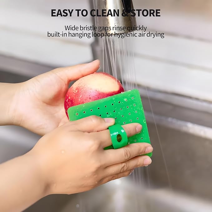 Vegetable Brush Scrubber for Food – 3-Pack Multi-Color Vegetable Brush with Soft & Hard Bristles, Silicone Handle Potato Scrubber, Ergonomic Cleaning Tools for Vegetables with Delicate or Tough Skin