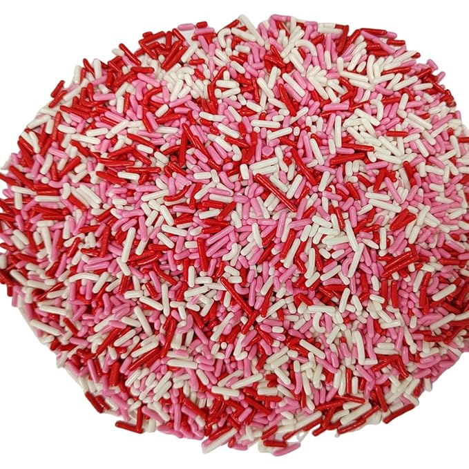 Homankit Red White and Pink Jimmies Sprinkles Edible Sprinkle Candy Soft Jimmies Toppings for Ice Cream, Cupcake, Cake, Cookie, Dessert Decorating 2.75 Ounces