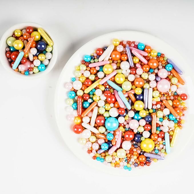 Kasvan Rainbow Pearl Sugar Sprinkles - Edible Mixed Candy Pearls 130g/4.58 Oz, Mix Size, Baking Cake Decorations, Ice Cream Toppings and Cookie Decorating, Wedding Party Chirstmas Supplies (Mixed)