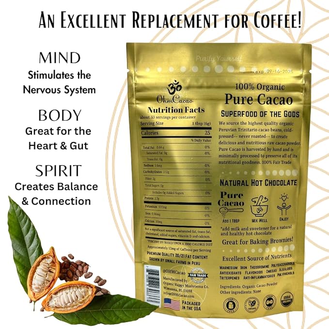 OhmCacao Duo: Organic Pure Cacao Powder & Organic Mushroom Cacao Powder