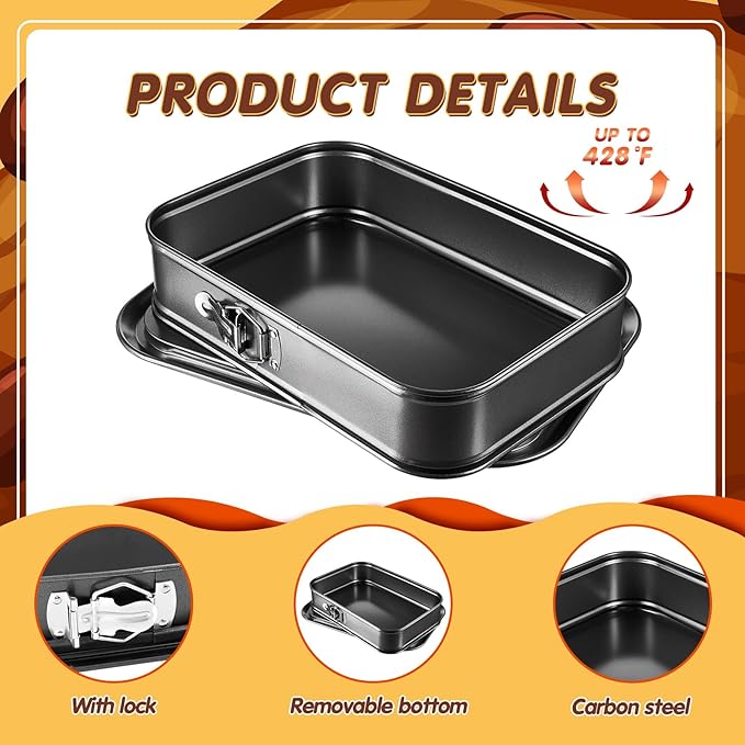Uiifan 2 Pcs Non Stick Springform Pans Cheesecake Pans Rectangle Springform Pan Square Cake Pan with Removable Bottom for Kitchen Baking Roasting Muffin Bread Cake Brownies Bakeware 14 x 9.5 x 3.1 in
