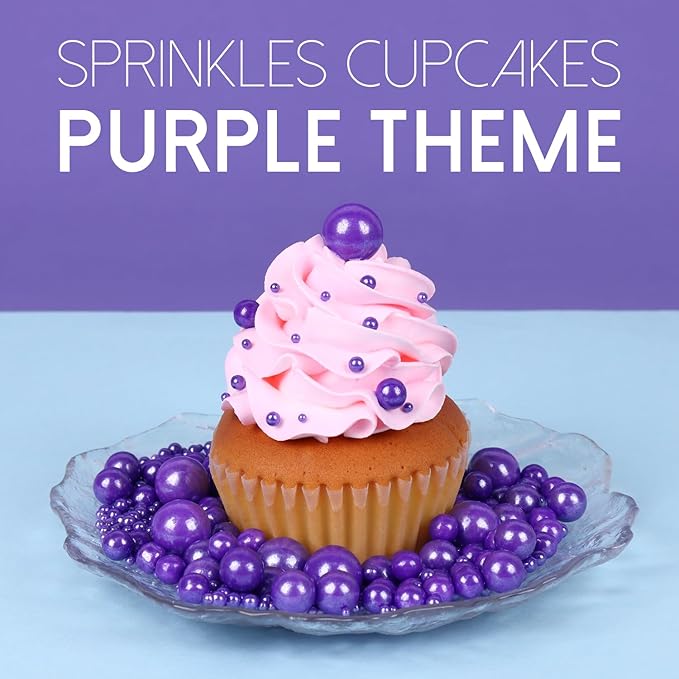 Purple Sprinkles for Cake Decorating 3.5 Ounces, Edible Sugar Pearls Cupcake Topper, Cookies, Ice Cream Toppings Cake Decorations for Wedding Party