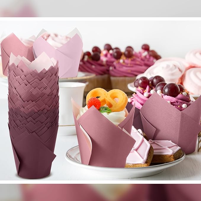Havawish 500 Pcs Standard Size Gradient Pink Tulip Cupcake Liners, Party Baking Liners Greaseproof Cupcake Wrappers Muffin Liner Baking Cups for Wedding Birthday Baby Shower Holiday Party