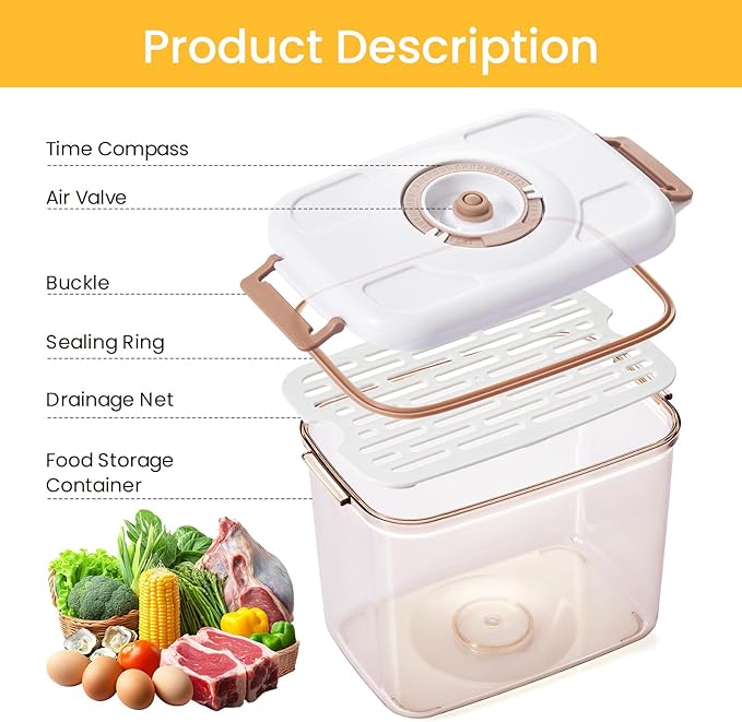 3-Pack Vacuum Seal Containers, Airtight Food Storage with Pump & Strainer | Leakproof, BPA-Free for Meal Prep, Leftovers, Marinating - Keep Fresh Longer