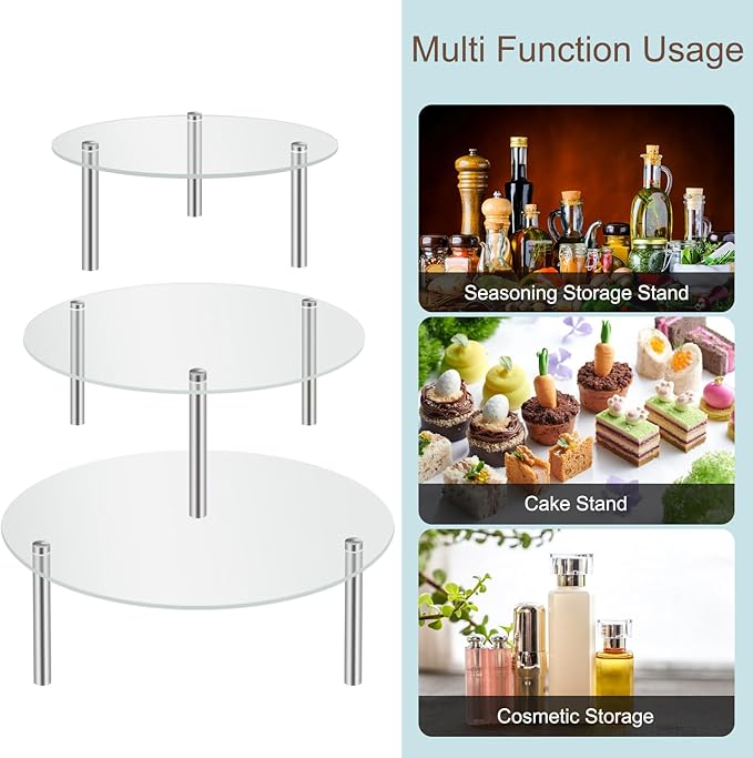 3 Packs Acrylic Cake Stand, Round Food Display Stand Clear Cupcake Holder for Dessert Table Cakes Pastries for Birthday Party Wedding Event