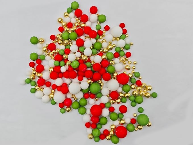 Mixed Edible Pearl Sugar Sprinkles, 4.6 oz Candy Pearls Ideal for Baking, Cake and Cupcake Toppers, Cookie Decoration, Ice Cream Topping (Red&Green&White&Gold)