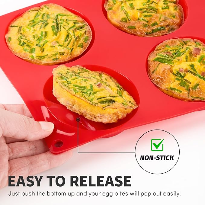 3 Pack Silicone Egg Bite Molds, 3 Inch Round Egg Molds for Breakfast Sandwiches Non-Stick Muffin Top Baking Pans for Eggs Sandwich, English Muffins, Whoopie Pies (Red)