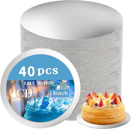 JCD 40 PCS Sliver Cake Boards, Cake Boards 8 Inch Round, Disposable Cake Plates, Food Grade Cake Base Cake Tray Cake Circles, 8 Inch Cake Board Sliver Cardboard Base(Sliver, 8inch/40Pcs)