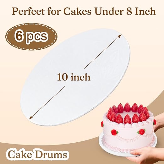 6 PCS Cake Boards 10 Inch Round, 10 Inch Cake Drums, 1/4" Thick Cake Drum, Cake Board Food Grade Cake Base, White Cake Cardboard Circles Bases para Pasteles for Wedding & Party & Pizza Desserts
