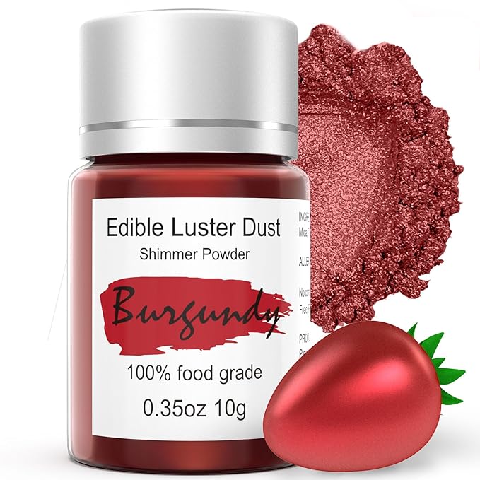 Burgundy Luster Dust Edible for Cakes Cocktails – 10g Colaele Edible Shimmering Dust for Chocolates, Metallic Food Coloring Powder for Cake Decorating Edible Glitter for Drinks, No Gluten,Vegan
