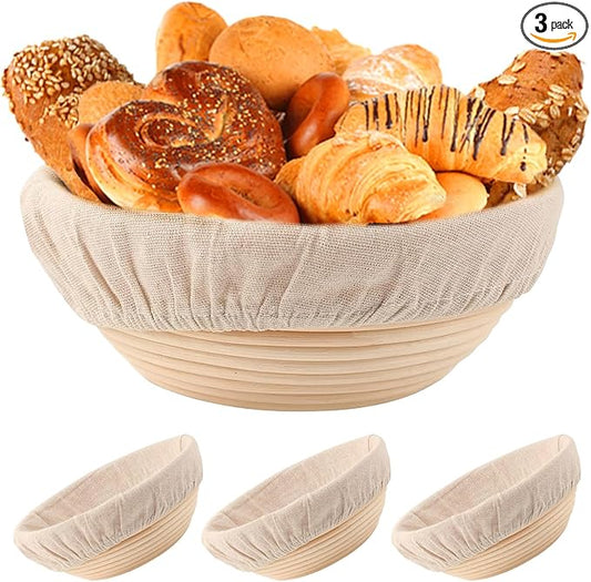9 inch Round Banneton Bread Proofing Basket Sourdough Bread Baking Supplies Set of 3 Sourdough Starter Kit Baking Gifts
