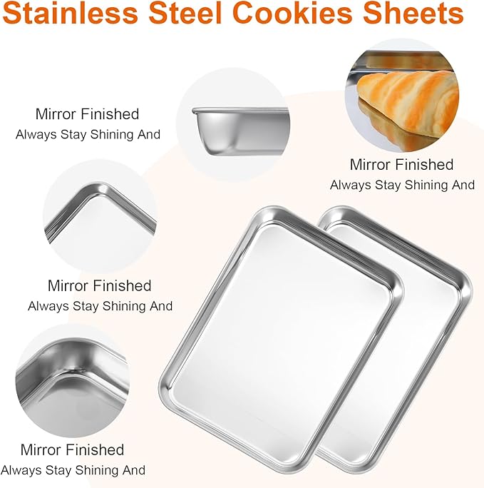 6pcs Stainless Steel Sheet Pan, 9x7inch Cookie Sheets Baking Sheets Pan Cookie for Bakings Metal Food Tray Non-Stick, Rust Resistant Stainles Steels Cookies Sheet for Baking Or Roasting