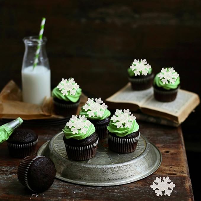 15 Piece White Resin Snowflake Cupcake Toppers Sparkling Winter Frozen Theme Snowflake Cupcake Winter Wonderland Baby Gift Party Children's Birthday Christmas Party Cake Decoration Supplies