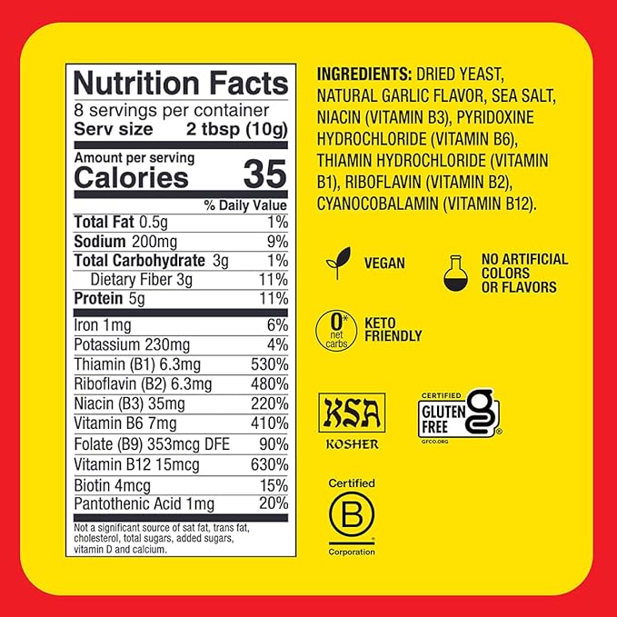 Bragg Nutritional Yeast Roasted Garlic Seasoning - 3 oz - Dairy-Free Parmesan Cheese Substitute - Perfect for Salads, Pastas, Popcorn, and More