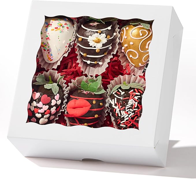 RomanticBaking 54PCS 6"x6"x2.5" Bakery Boxes with Window for Strawberry, Small Cake, Macaron, Pie,Truffle Chocolate & More