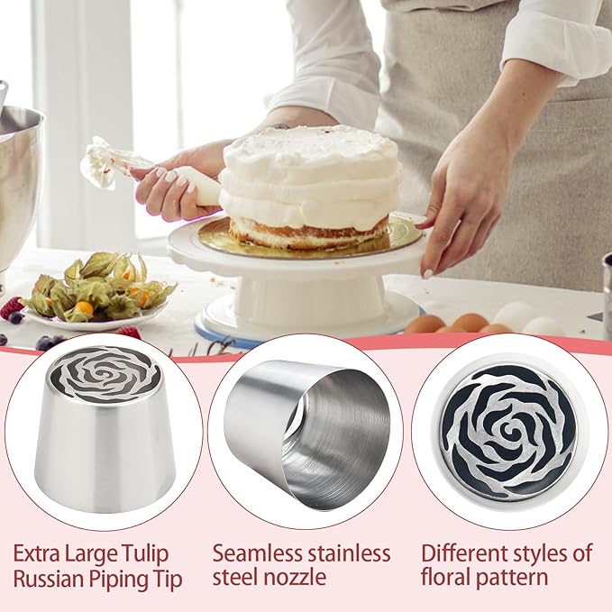 Extra Large Russian Piping Tips for Marshmallows Stainless Steel Flower Frosting Nozzles many styles Cake Decorating Baking tool for Buttercream, Cupcakes Cookies(SL48)