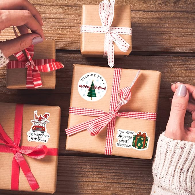 Wailozco 240 PCS Wishing You A Merry Christmas Stickers,Cute Small Business Envelopes Stickers for Packages/Handmade Goods/Bags ,Christmas Theme Shop Seals