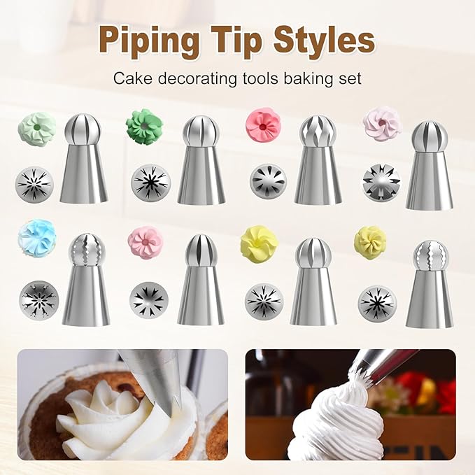 Cake Baking Decor Tool Set, 2025 New Russian Piping Tips, Durable Icing Nozzles for Cupcake Parties, Upgraded Pastry Tips for Home Baking, Reusable Baking Tools Set for Beginners