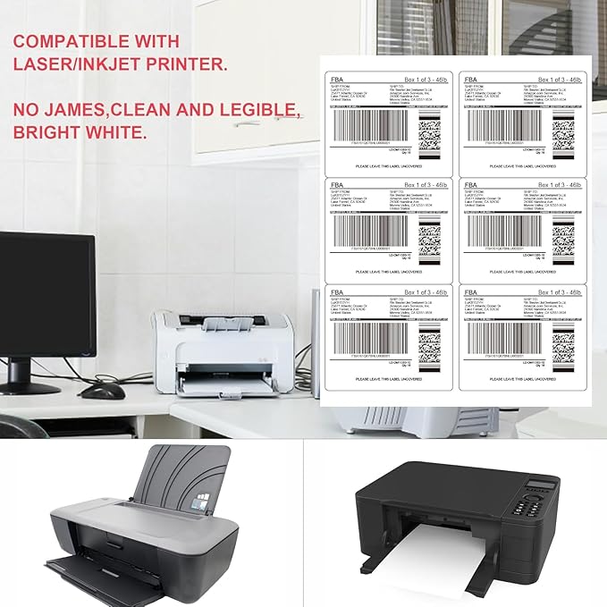 L LIKED Printable Shipping Address Labels, 500 Sheets, 3-1/3" x 4" Sticker Labels for Laser/Inkjet Printing, Matte White - 3000 PCS Labels.