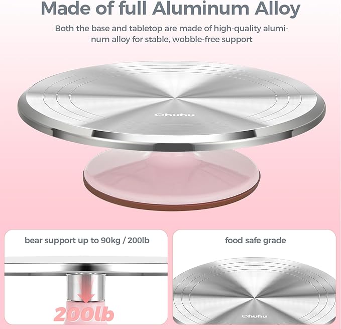 Ohuhu Cake Stand, Aluminium 12''Cake Turntable Decorating Bakery Supplies - BPA-Free Frosting Spinner Rotating Revolving Lazy Susan Christmas Gifts