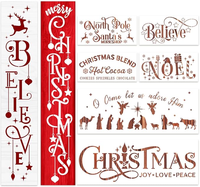 Christmas Stencils for Painting on Wood Porch Christmas Stencil Large Believe Xmas Holiday Stencils for Door Mats Window Glass Fabrics Crafts